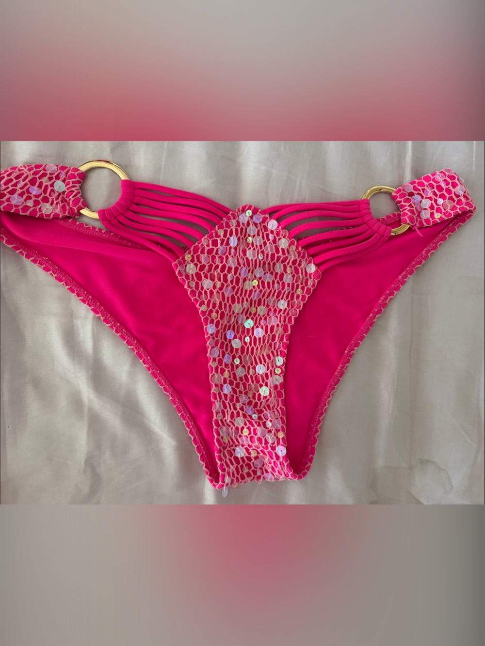 🩷 beach bunny 🩷 bottoms only Swimsuit in Hot Pink with Sequin Mesh
